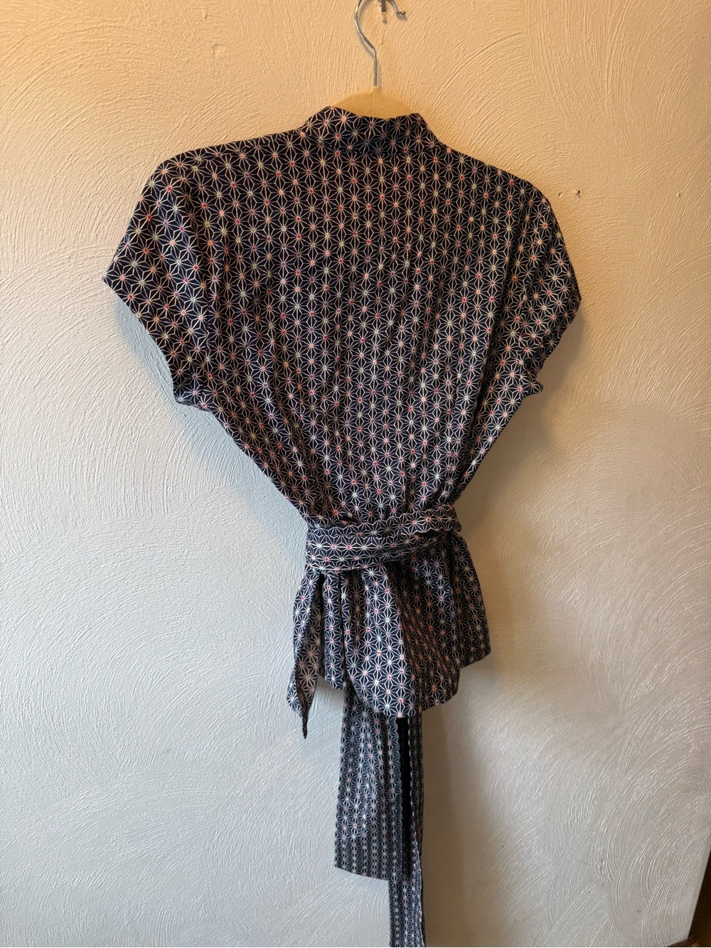 Antoine & Lili Paris 100% Cotton Wrap Blouse Navy Funky Geometric Print Size S - Picture 3 of 8